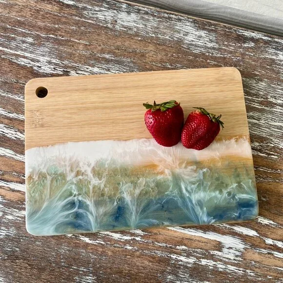 Ocean Waves Resin Wood Cutting Board Charcuterie Board Cheeseboard Beach House - Picture 5 of 7